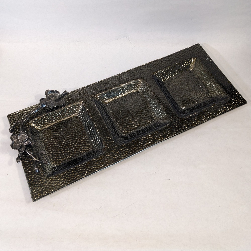 Michael Aram Black Orchid Triple Compartment Hammered Serving Tray 18" x 7.25" - Picture 1 of 15